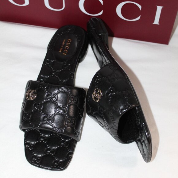 Gucci Shoes - NWB Gucci GG Embossed Matelassé Slides Slip Ons Black Sandals Leather 40 816330